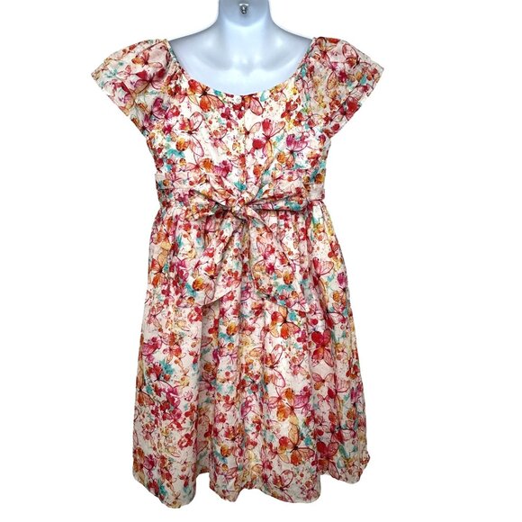 Pastourelle NYC Girls’ Dress 6 Butterfly Print Fit Flare Ruffle Cap Sleeve Ties - Picture 2 of 16